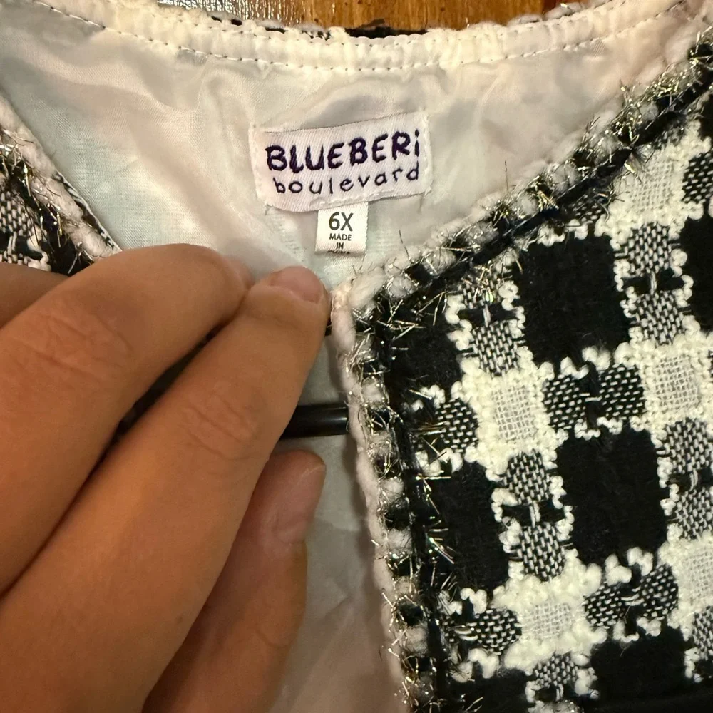 Blueberi Boulevard black & white tweed coat size 6x